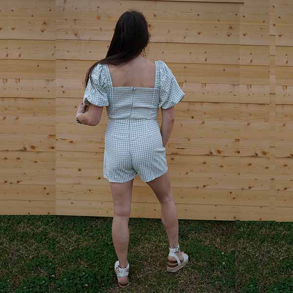 buy Checkered Square Neck Balloon Sleeve Romper
